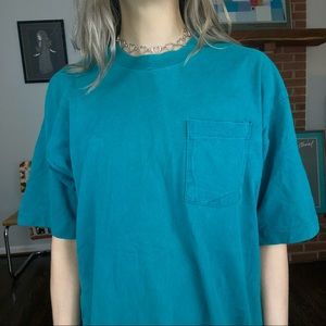 Vintage 90s Single Stitch Teal Oversized Slouchy Blank Solid USA Made Po…